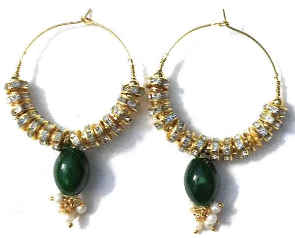 NIBRAS Deep Green Rhinestone Spacers Beads Drop Hoop Earrings - B09JKHD7D7, 10 gm, 6.5cm x 4cm x 1cm